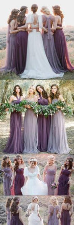 Fashion Mismatched Tulle Long Wedding Party Dresses Cheap Charming Bridesmaid Dresses IN447