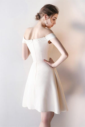 Off-the-Shoulder Pick-Ups A-Line Mini Satin Homecoming Dress Simple Party Dress IN386