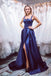 Simple Satin Blue Long Prom Dress A Line Straps Evening Dress INQ51