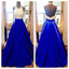 High Neck Royal Blue Long Prom Dresses,Bodice Beads Evening Prom Dress Ball Gown INE60