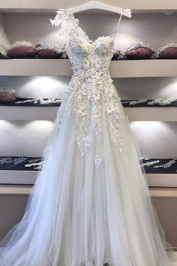 Sweetheart Lace Applique Long Prom Dress, Off White Evening Dress INE25
