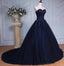 Navy Blue Ball Gown Court Train Sweetheart Strapless Appliques Prom Dress IN625