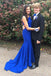 Simple HanINade Mermaid Long Royal Blue Open Back Prom Dresses K726