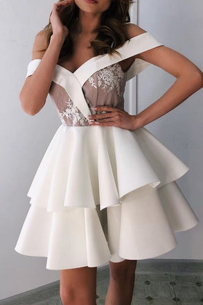 White Sweetheart Off Shoulder Short Prom Dress, Homecoming Dresses INP49