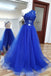 A Line Tulle Lace Long Prom Dress Royal Blue Formal Evening Dress INQ36