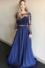 Royal Blue Two Pieces A Line Long Sleeves Appliques Prom Dress With Pockets INP77