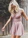 A-Line Deep V-Neck Criss-Cross Prom Dress,Straps Short Blush Stretch Homecoming Dress IN497