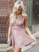 A-Line Deep V-Neck Criss-Cross Prom Dress,Straps Short Blush Stretch Homecoming Dress IN497