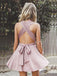 A-Line Deep V-Neck Criss-Cross Prom Dress,Straps Short Blush Stretch Homecoming Dress IN497