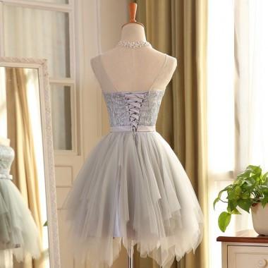 Cute A-line Scoop Gray Tulle Sleeveless Short Homecoming Dresses,Sweet 16 Dresses IN316