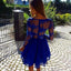 A-Line V-Neck Long Sleeves See Through Royal Blue Zipper Short Homecoming Dress IN479