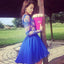 A-Line V-Neck Long Sleeves See Through Royal Blue Zipper Short Homecoming Dress IN479