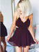 Simple A-Line Spaghetti Straps Short Burgundy Chiffon Homecoming Dress INB53