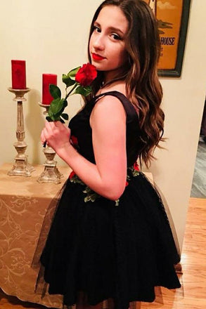 Fit & Flare Little Black Floral Homecoming Dress INO33