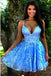 A Line Spaghetti Straps Blue Homecoming Dress With Appliques INO35