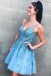 Modest A-Line Blue V-neck  Homecoming Dress with Appliques INO37