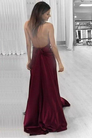 Simple Burgundy Plus Size Cheap Long A-line HanINade V-neck Prom Dresses K754