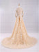 Pretty A-Line V-Neck Long Sleeves Tulle Appliques Floor Length Prom Dresses ING32