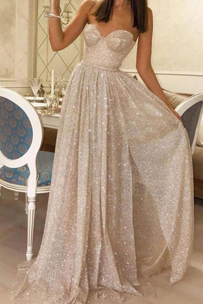 Sweetheart Sequin Long A Line Prom Dresses Cheap Evening Dress INQ35