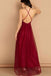 A Line V Neck Spaghetti Straps Long Chiffon Burgundy Prom Dresses INS89