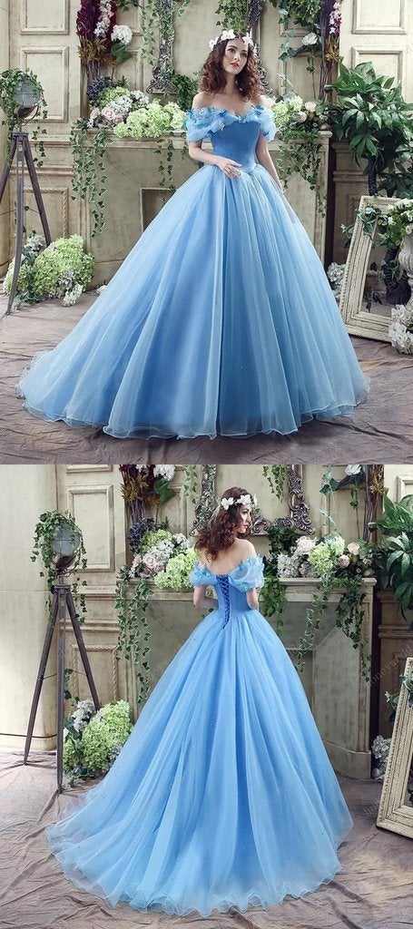 Princess Ball Gown Off Shoulder Blue Long Prom Dress,Quinceanera Dresses ING46