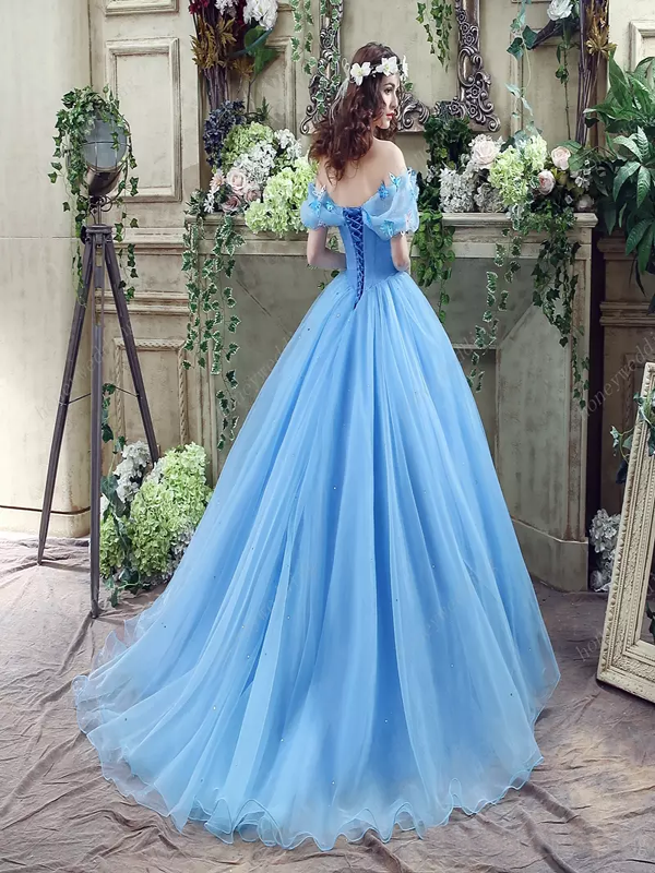 Princess Ball Gown Off Shoulder Blue Long Prom Dress,Quinceanera Dresses ING46