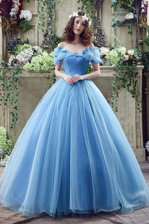 Princess Ball Gown Off Shoulder Blue Long Prom Dress,Quinceanera Dresses ING46
