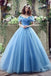 Princess Ball Gown Off Shoulder Blue Long Prom Dress,Quinceanera Dresses ING46