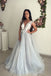 A Line V Neck Tulle Long Appliques Prom Dress, Evening Gown INP80