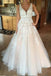 V neck Tulle Lace Long Wedding Dress,Tulle Ball Gown Prom Dress With Appliques IN402