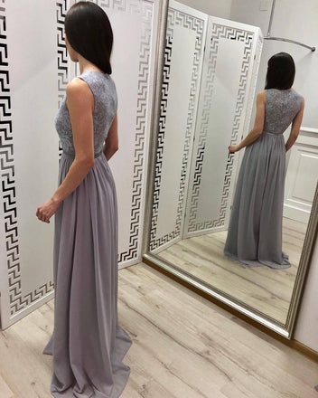 A Line Chiffon Long Prom Dresses, Cheap Sleeveless Evening Dress INJ18