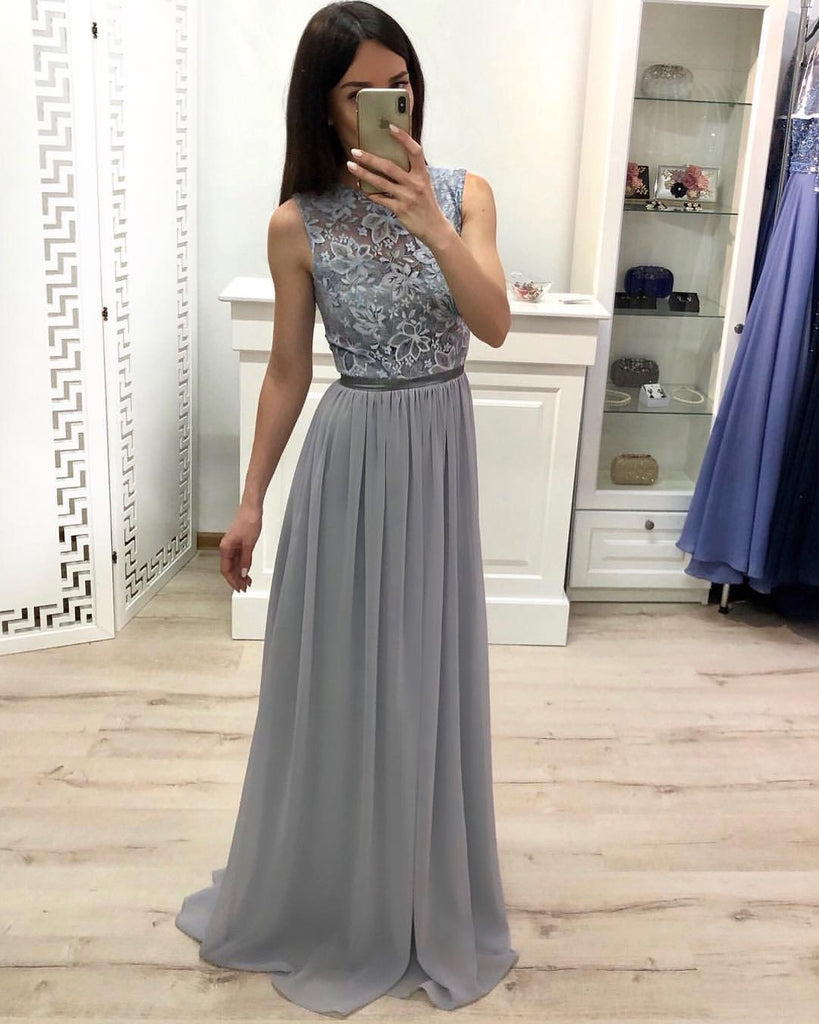 A Line Chiffon Long Prom Dresses, Cheap Sleeveless Evening Dress INJ18