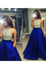 High Neck Royal Blue Long Prom Dresses,Bodice Beads Evening Prom Dress Ball Gown INE60