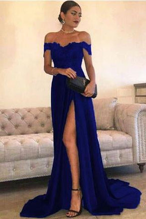 A Line Dark Green Chiffon High Split Prom Dress,Sexy Lace Top Party Gown IN842