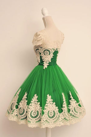 Cap Sleeves Lovely Green Unique Applique Short Homecoming/Prom Dresses IN346