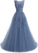 A Line Round Neck Lace Appliques Floor Length Prom Dress INR11