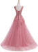A Line Round Neck Lace Appliques Floor Length Prom Dress INR11
