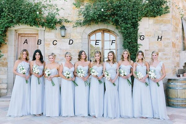 Beautiful Chiffon Light Blue Sexy A Line Long Cheap Bridesmaid Dresses IN442