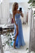 Sweetheart A Line Chiffon Blue Simple Prom Dresses With Slit INP95