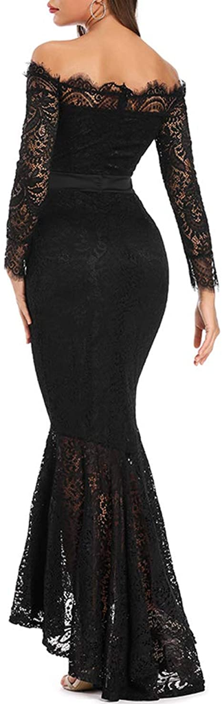 Mermaid Black Elegant Off the Shoulder Long Lace Long Sleeves Sexy Prom Dress IN141
