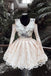 V Neck Lace Short Prom Dress, Long Sleeves Homecoming Dress INP31