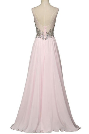 Beautiful Girly Chiffon Long Beading Pink V-neck Backless Prom Dresses K744