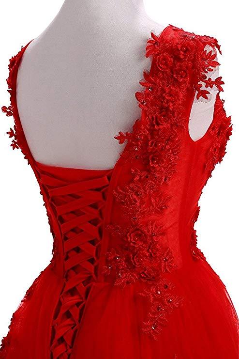 A Line Round Neck Lace Appliques Floor Length Prom Dress INR11