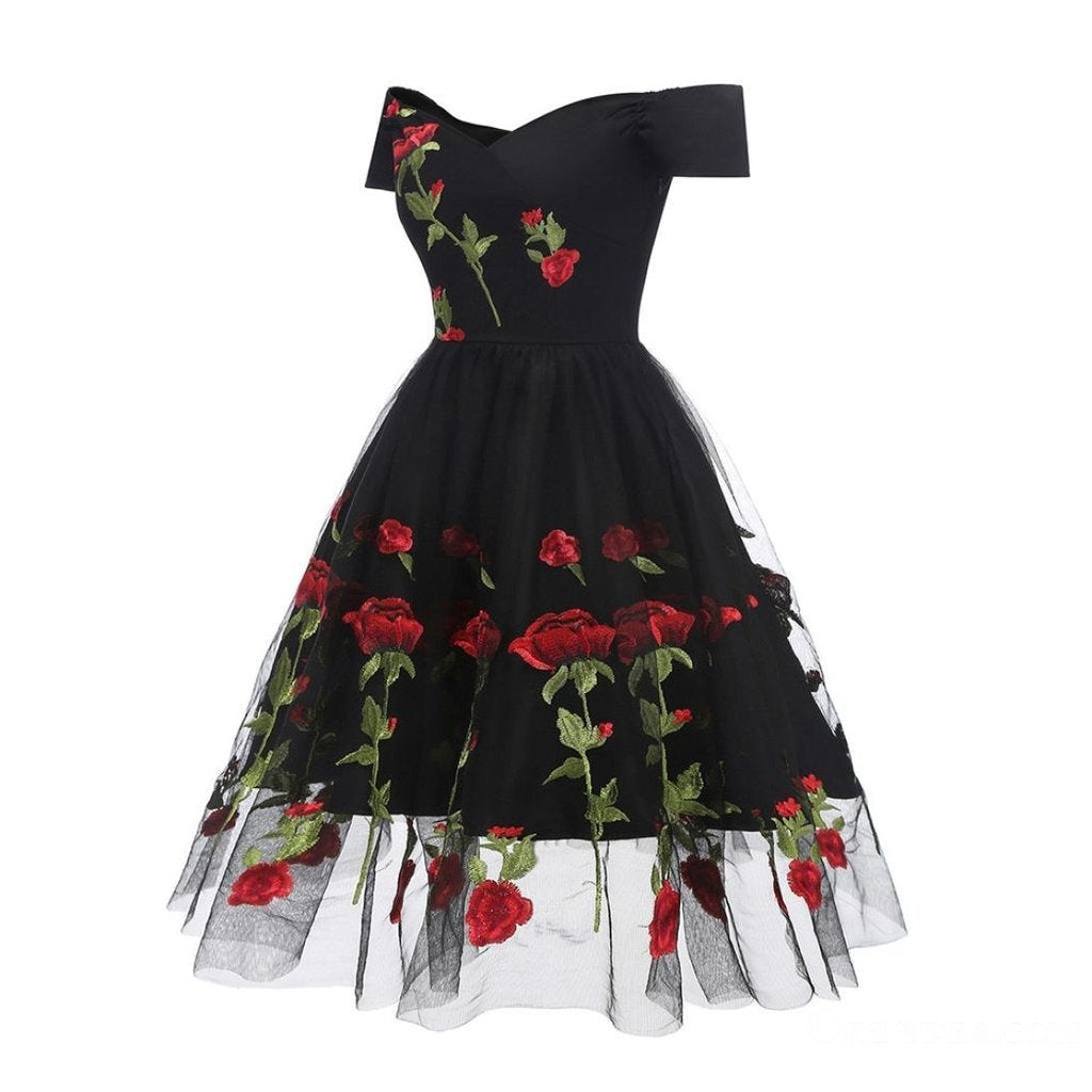 Charming Off the Shoulder Tulle Black Homecoming Dresses with Flowers INO45