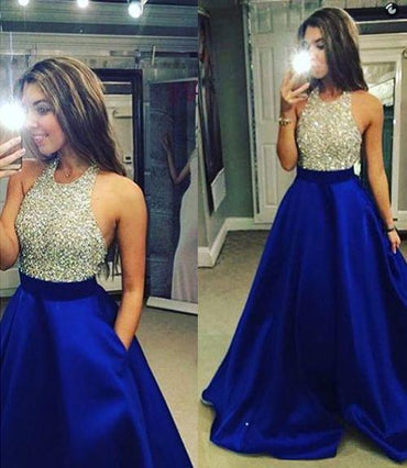 Royal Blue Prom Dresses, Long A Line Cheap Evening Dress INI88
