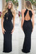 Simple Sexy Long Black Open Back High Neck Sheath Prom Dresses K737