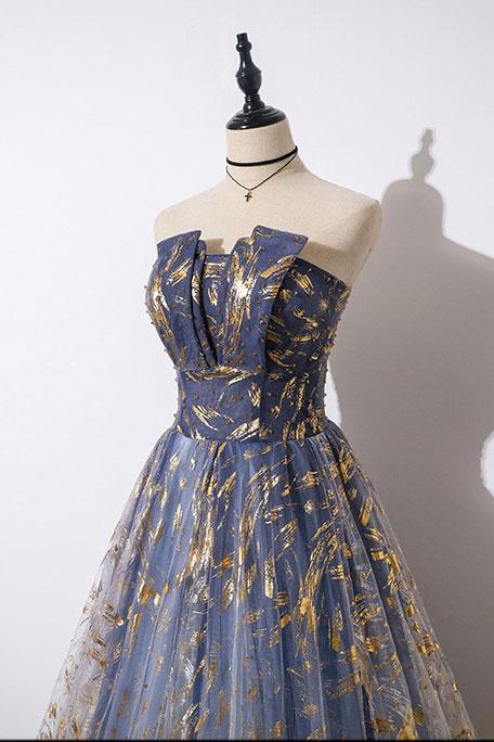 Unique A Line Strapless Ombre Long Prom Dresses Stunning Party Dresses INS59