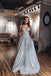 A-Line V-neck Spaghetti Straps Silver Sparkle Prom Dress with Pockets IN1964