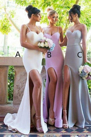 Sexy Mermaid Spaghetti Straps Sweep Train Split Bridesmaid Dress IN930
