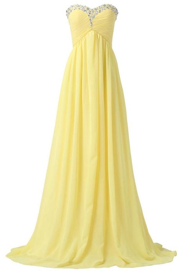 Yellow Chiffon Beaded Strapless Lace Up High Low Pregnant Prom Dresses K745